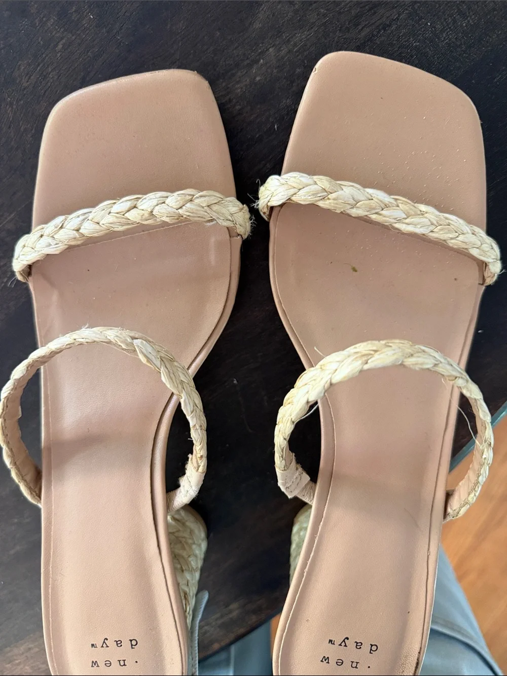 a new day Braided-Strap Neutral Block Heel Sandals size 9.5, raffia, minimal 👀